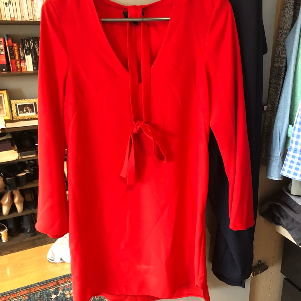 Topshop red shift dress with necktie